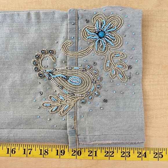 Chagall Women's Beaded Embellished Tan Crop Jeans Size 8 Cuffed Stretch Mid Rise - Picture 11 of 12